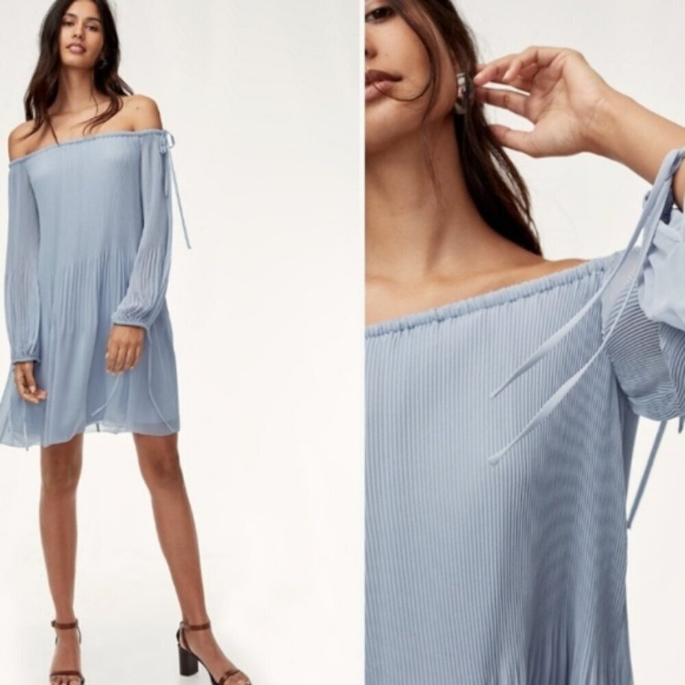 Aritzia Wilfred Raison Pleated Chiffon Dress Light Blue Lavender Size Small